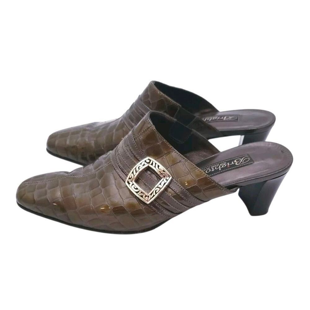 Brighton Tudor Olive Green Patent Leather Mules Shoes Size 7.5 M Slip On - Picture 4 of 6